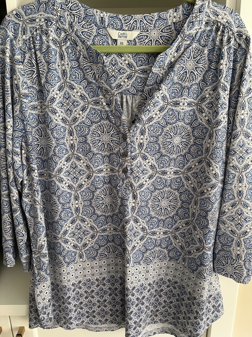 croft & barrow Blue and White Paisley-Motif Tunic Top